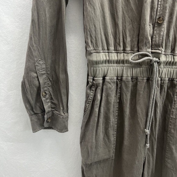 FAHERTY Arlie Jumpsuit Women Medium Green Linen Blend Long Sleeve Stretch - Picture 10 of 16